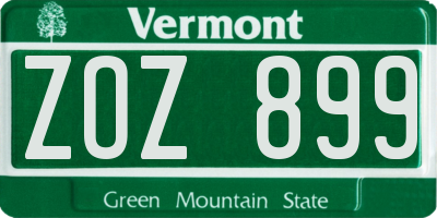 VT license plate ZOZ899