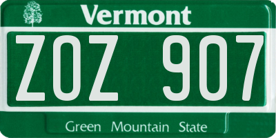 VT license plate ZOZ907