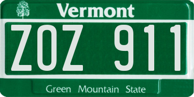 VT license plate ZOZ911