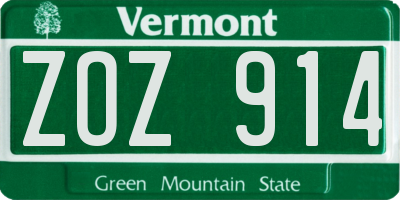VT license plate ZOZ914