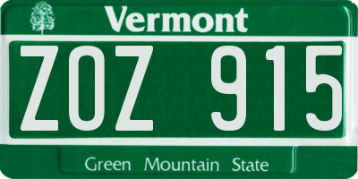 VT license plate ZOZ915