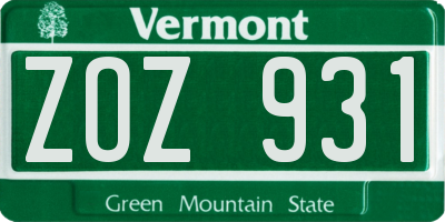 VT license plate ZOZ931