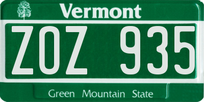 VT license plate ZOZ935