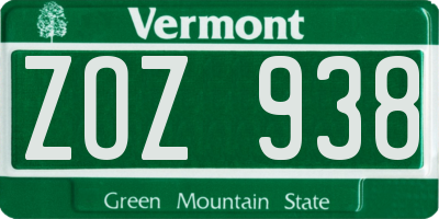 VT license plate ZOZ938