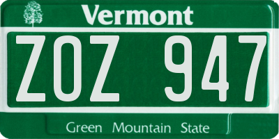 VT license plate ZOZ947