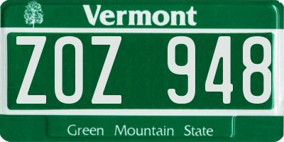 VT license plate ZOZ948