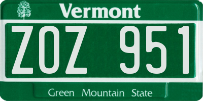VT license plate ZOZ951
