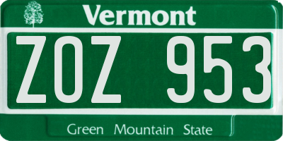 VT license plate ZOZ953