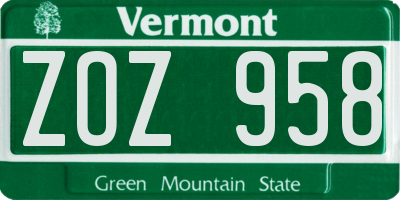 VT license plate ZOZ958