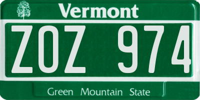 VT license plate ZOZ974