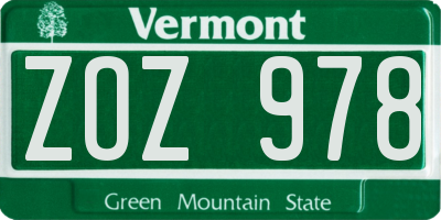 VT license plate ZOZ978