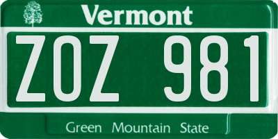 VT license plate ZOZ981
