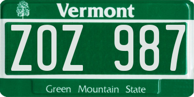 VT license plate ZOZ987