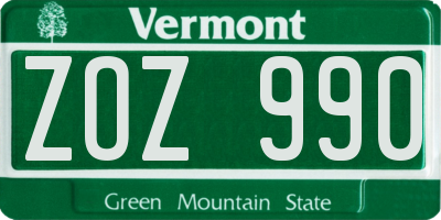 VT license plate ZOZ990