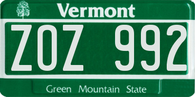 VT license plate ZOZ992