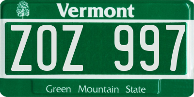 VT license plate ZOZ997