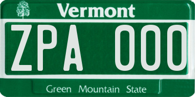 VT license plate ZPA000