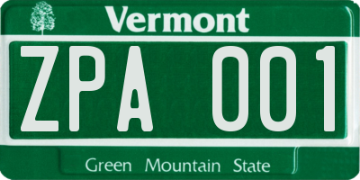 VT license plate ZPA001