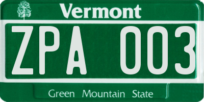 VT license plate ZPA003