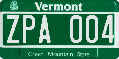 VT license plate ZPA004