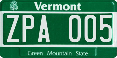 VT license plate ZPA005