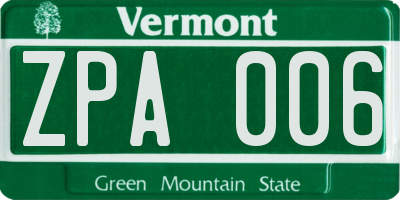 VT license plate ZPA006