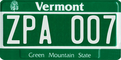 VT license plate ZPA007