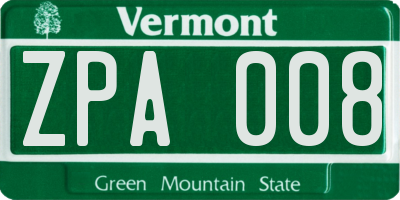 VT license plate ZPA008