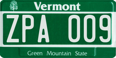 VT license plate ZPA009