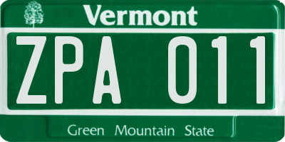 VT license plate ZPA011