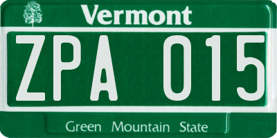 VT license plate ZPA015
