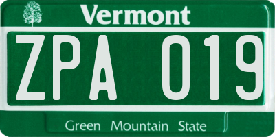 VT license plate ZPA019