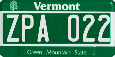 VT license plate ZPA022