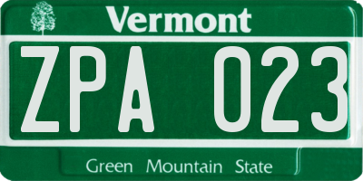 VT license plate ZPA023