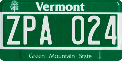 VT license plate ZPA024