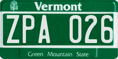 VT license plate ZPA026