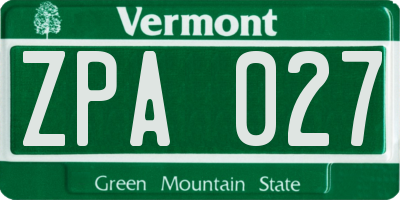 VT license plate ZPA027