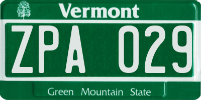 VT license plate ZPA029