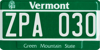 VT license plate ZPA030