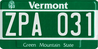 VT license plate ZPA031