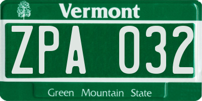VT license plate ZPA032