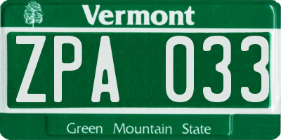VT license plate ZPA033