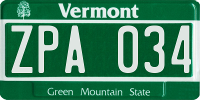 VT license plate ZPA034