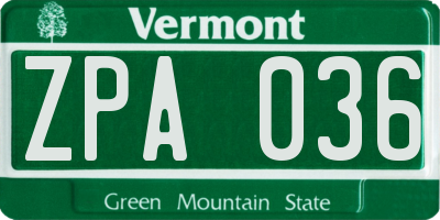 VT license plate ZPA036