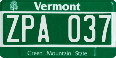 VT license plate ZPA037
