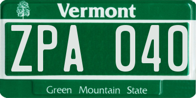 VT license plate ZPA040