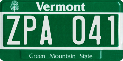 VT license plate ZPA041