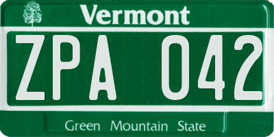 VT license plate ZPA042