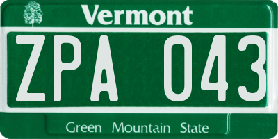 VT license plate ZPA043