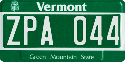 VT license plate ZPA044